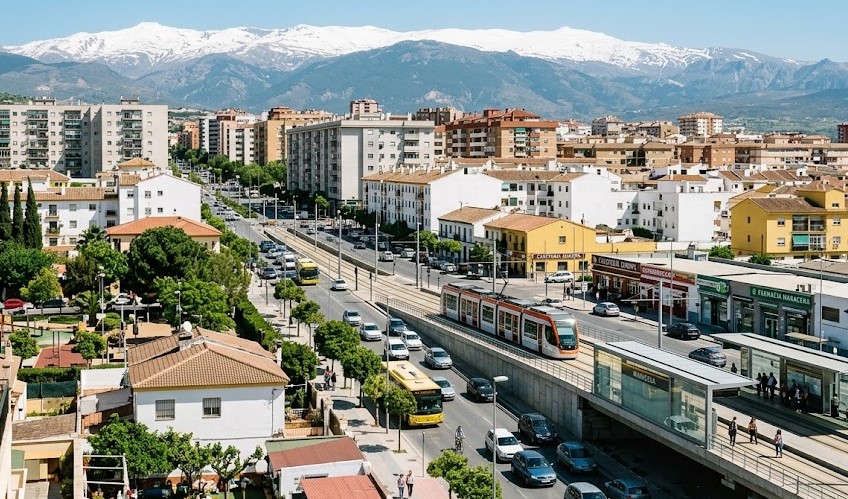 Vista del entorno urbano de Maracena y la línea de metro